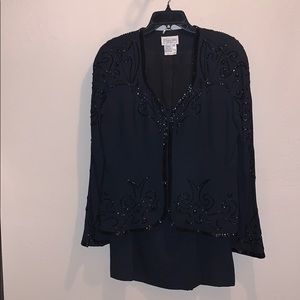 Chancelle elegant black beaded blazer 2-pc suit